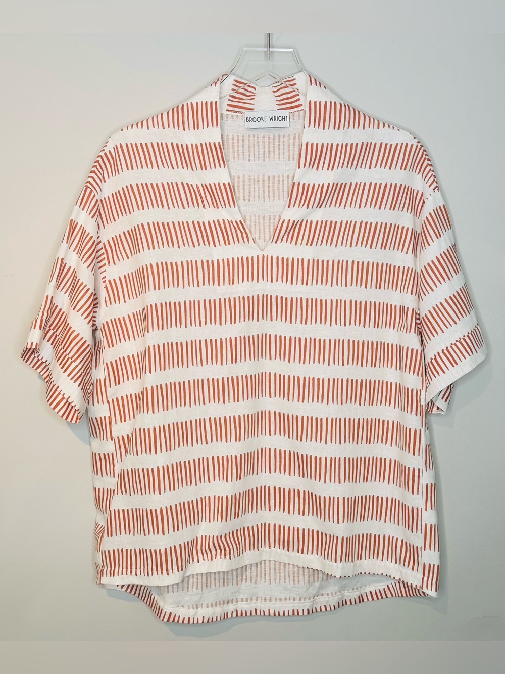 Brooke Wright Burnt Orange White Stripe V-Neck Tunic Top Shirt Blouse - Picture 9 of 10